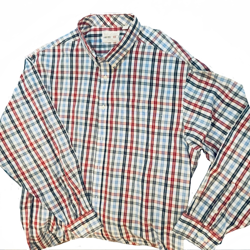 Roundtree and Yorke Gold Label -Blue, Red, Navy and White Plaid 2X Button Down